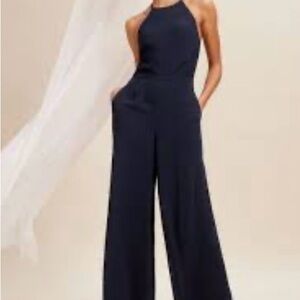 New York & Company Navy Halter Jumpsuit
